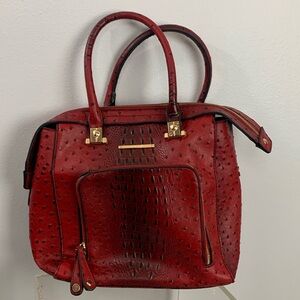 Large Red Ostrich Pattern Print Bag Tote